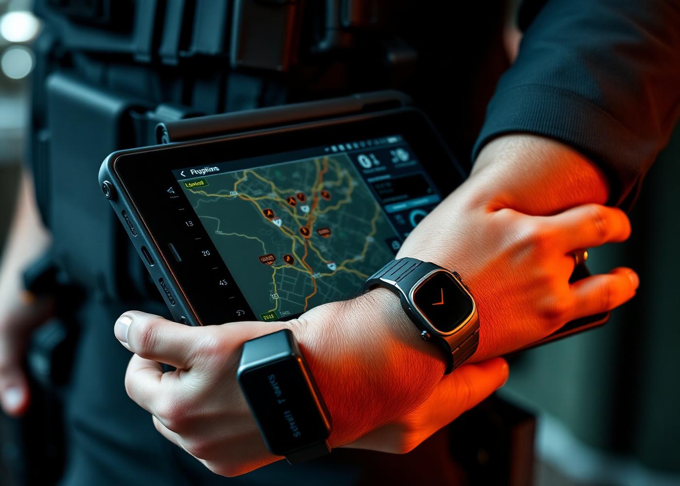 Officer using tactical tablet